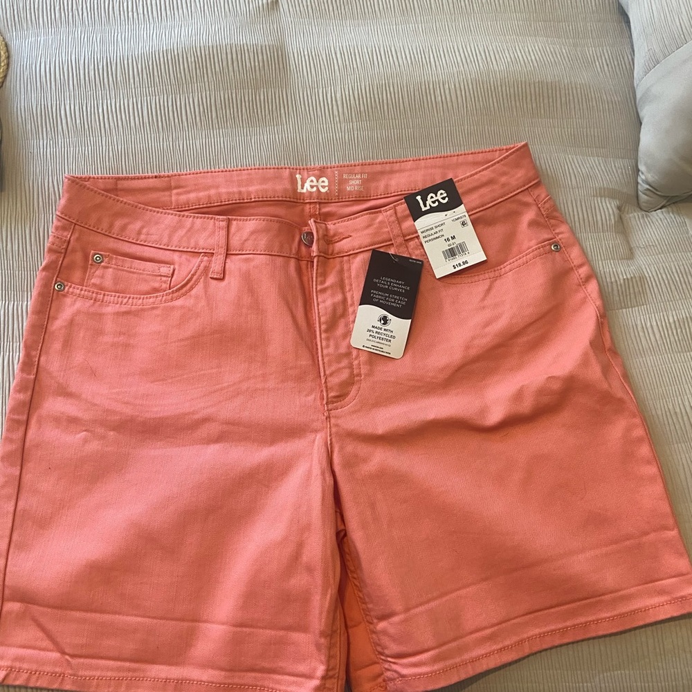 2 pairs of Lee Midrise Shorts one is Coral and the other pair is Tan. Size 16M